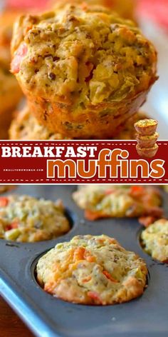 breakfast muffins in a muffin tin with the title overlay reading breakfast muffins