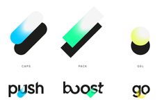 four different logos with the words push, booster and go