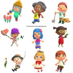 cartoon children with different types of hats and clothing, all holding fishing rods or poles