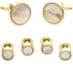 PRICES MAY VARY. Quality Cufflinks for Men : Mother of Pearl Cufflinks and Studs Gold-Tone Round Ribbed Tuxedo Formal Set with Presentation Box. Rich natural mother of pearl is cut to size and dropped into a concentric ring silver-tone setting. A Proper Set : Excellent for weddings, formal, business attire and an overall polished mens cufflink shirt finish look, intended for men, grooms, father, boss, boyfriend, husband. Ribbed Tuxedo Cufflinks & Studs can meet the needs of different social occa Elegant White Cufflinks For Father's Day, Tuxedo Cufflinks, Gold Tuxedo, Wedding Party Groomsmen, Tuxedo Accessories, Pearl Cufflinks, Mens Cuff, Gold Cufflinks, Wedding Business