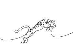 a drawing of a tiger jumping in the air with its tail extended and head down