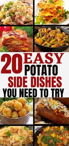 This pin is about 20 easy potato side dishes to make anytime . Most people love to make easy side dishes, if you're one of those people then you're lucky because in this post, we will outline easy and delicious potato side dishes to make anywhere. From #Easypotato #Easypotstodishes #sidedishes Entree And Side Ideas, Pitch In Side Dishes, East Side Dishes, Potato Side Dishes Easy Quick, Potato Recipes For Dinner, Easy Potato Side Dishes, Can Potatoes Recipes, Quick And Easy Side Dishes, Cheap Side Dishes