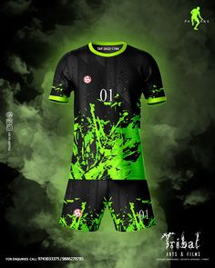 a soccer uniform with green paint splattered on it