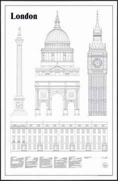 an architectural drawing of london with the big ben clock tower