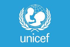 the unicef logo on a blue background