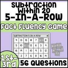 the subtraction with 20 - in - a - row fact fluncy game