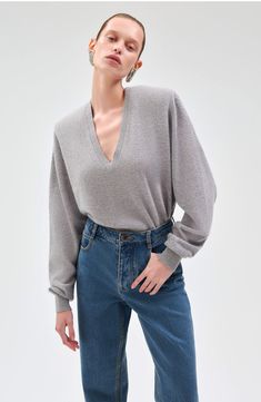 This relaxed-fit sweater is the kind of classic style you’ll turn to for years to come. Spun from soft cashmere, it has finely ribbed trims at the V-neckline, cuffs, and hem. Ronny Kobo, Latest Colour, S Signature, Slate Grey, Fitted Sweater, Bohemian Chic, New Arrival Dress, Fashion Forward, Classic Style