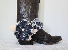 Wedding Eco Friendly, Crochet Boot Cuffs, Fabric Boots, Vintage Assemblage, Denim Jeans Fashion