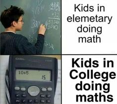 two pictures one with a calculator and the other with kids in elementary doing math