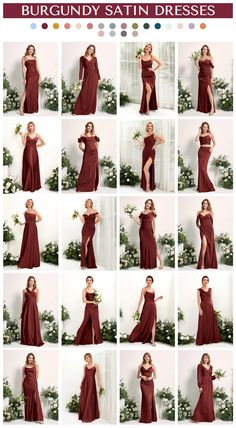 a collage of photos showing the different ways to wear a long red evening dress