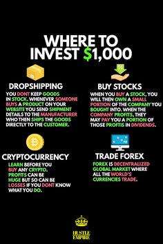 a black poster with the words where to invest $ 1, 000 and what to buy