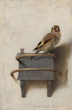 a painting of a bird sitting on top of a box