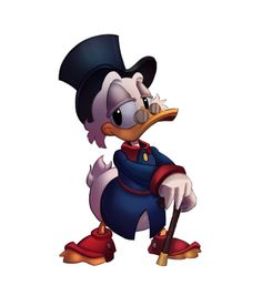 a cartoon duck with a top hat and cane standing in front of a white background