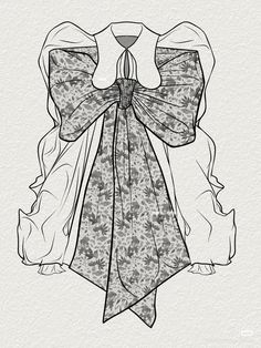 a drawing of a woman's dress with a large bow on the front and back