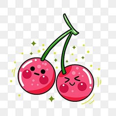 two cherries with faces drawn on them, one is smiling and the other has eyes closed