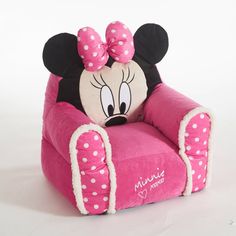 a minnie mouse chair with pink and white polka dots