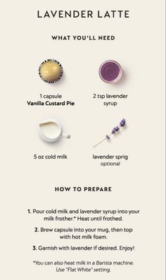 the ingredients for lavender latte are shown in this graphic above it's description