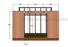 the side view of a small shed with measurements for the door and window on each side