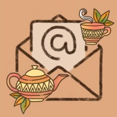 an email envelope with a teapot and cup on it, as well as the letter c