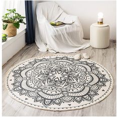 PRICES MAY VARY. High Quality Cotton Material: Made of 45% cotton, 45% polyester and10% viscose, this cotton round area rug is durable for high traffic areas, soft and comfortable to touch. Tightly woven cotton rug is great water absorption, no shedding and no collecting hairs. Chic Boho Pattern: Designed with Bohemian Mandala floral pattern and tassel fringe around the edge, this chic Bohemian cotton circle throw rug is vivid and distinctive, placing it under swing egg chair, beside the bed, ov Rug With Tassels, Mandala Circle, Playroom Nursery, Boho Mandala, Cotton Carpet, Printed Carpet, Carpet Size, Cotton Area Rug, Circle Rug