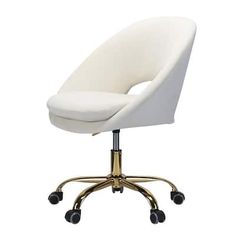 a white office chair with wheels and casteors on an isolated white background for use as a desk or computer chair