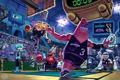 an animated basketball game is shown in this image