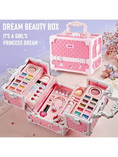 Pink  Collar  ABS   Embellished   Kids Dress Up & Pretend Toys Makeup Set For Kids, Kids Makeup Kit, Childrens Makeup, Box Suitcase, Make Up Kits, Coco Jones, Makeup Toys, Princess Makeup