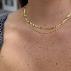 Gold Plated Sterling Silver Chain style: Curb Flat 3mm Lobster clasp Various lengths (model photo shows 16" length) Curb Chain Necklace, Silver Chain Style, Jewelry Post, Stacked Jewelry, Fancy Jewelry, Long Pendant, Rolo Chain, Single Earring, Curb Chain