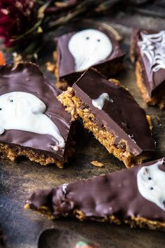 chocolate and marshmallow halloween treats on a table