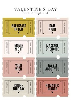 valentine's day movie ticket printables with the words, date in bed