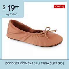 You�ll love the chic details of these Isotoner women�s ballerina slippers when you want to slip on a pair of cozy flats for lounging at home. Made from a recycled blend with a satin finish, these round-toe flat shoes have a quilted insole with memory foam cushioning and also come adorned with a tie on the front. Wear them with your favorite pair of sweatpants or jeans and a hoodie.Features: Memory FoamClosure Type: Slip-OnBase Material: 88% Recycled Polyester, 12% SpandexUpper/Outer Base Materi… Non-slip Ballet Flats, Non-slip Ballet Flats With Round Toe, Non-slip Slip-on Flats, Comfortable Non-slip Flats, Slippers White, Ballerina Slippers, The Chic, Flat Shoes, Home Made