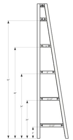 a drawing of a wooden ladder with measurements