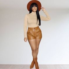 Made Of A Camel Faux Leather Material, These Shorts Feature A Top Button With Hidden Zipper Closure, Pleated Detailing, Belt Loops, And Functional Side Pockets. Material: 100 % Faux Leather Model Is Wearing Size M. Runs True To Size. Fitted Beige Shorts For Fall, High Waist Brown Shorts For Fall, Chic Brown Shorts For Fall, Trendy Brown Shorts For Workwear, Trendy Brown Workwear Shorts, Brown Shorts For Workwear In Fall, Brown Shorts For Workwear And Fall Season, Fitted Brown Shorts For Fall, Brown Workwear Shorts For Fall