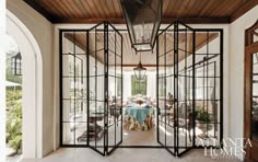 an advertisement for french doors everywhere with the image of a dining room and patio area