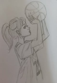 a drawing of a girl holding a basketball