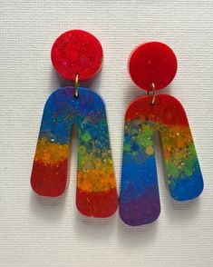 Sparkly pride earrings. Handmade using resin. Fun Red Resin Earrings, Fun Style Red Resin Earrings, Fun Multicolor Resin Earrings, Multicolor Resin Earrings, Pride Earrings, Using Resin, Earrings Handmade, Festival Season, Halloween Shopping