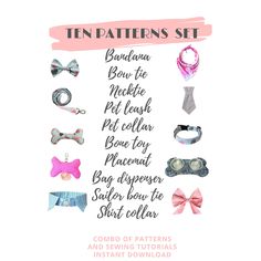 the 12 patterns set includes different types of bow ties, collars and headbands