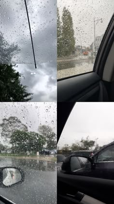 rain is falling on the windshield of a car