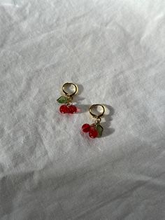 18K Gold Plated Huggie Hoop Earrings with Cherry Charm, Lightweight, Rust Resistant, Lever Back Earrings, 12mm, Gifts for Her Cherry Beads, Dainty Dangle Earrings, Cherry Charm, Fruit Jewelry, Handcrafted Earrings, Huggie Hoop Earrings, Etsy Earrings Dangle, Jewelry Earrings Hoops, Rust