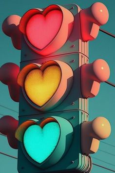 a traffic light with two hearts on it