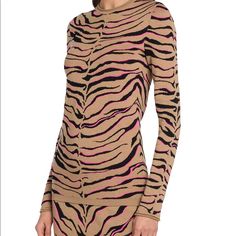 Nwt Stella Mccartney Tiger-Stripe Jaquard Sweater Size 0 (34).. Compact And Cut To Hug The Figure, This Stretch-Wool Sweater Is Defined By Intarsia Knit Tiger Stripes, Highlighted With Neon Pink For A Punchy Pop. Roundneck Long Sleeves Pullover Style Ribbed Hem Intarsia Knit Finish Virgin Wool/Viscose/Polyester Dry Clean Made In Italy Cross Out On Tag. Split Sweater, Top With Long Sleeves, Tiger Stripes, Knitted Top, Tiger Print, Knit Sweater Dress, Mixing Fabrics, Wool Blend Sweater, Clothing Size Chart