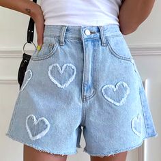 Women's | Storennvy Clothes Aesthetic Colorful, Cute Outfit With Jean Shorts, Cute Shorts Outfits Summer, Summer Denim Skirt, Cute Outfits With Shorts, Happy Clothes, Womens Summer Shorts, Collared Shirt Dress, Ripped Denim Shorts