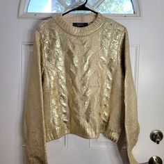 Nwt Zara Gold Metallic Ombre Round Neck Sweater Wool Blend Very Warm And Substantial Flat Lay Measurements Pit To Pit 23 Hips 22 Sleeve Length 27 Sweater Length 22 Box 59 Aztec Sweater Cardigan, Chunky Cable Knit Sweater, Faux Fur Sweater, Zara Gold, Fur Sweater, Metallic Knit, Cropped Knit Sweater, Chunky Cable Knit, Round Neck Sweater