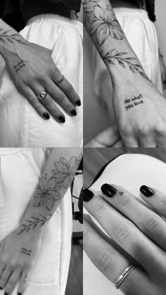 three different pictures of hands with tattoos on them