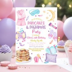 a birthday party with pancakes and pajamas on it