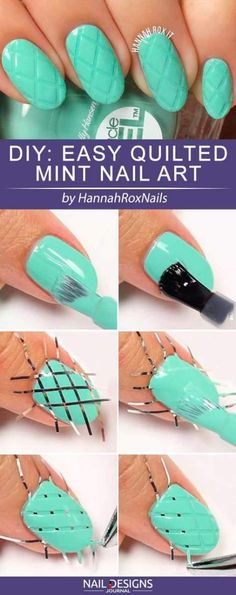 Mint Nail Art, Quilted Nails, Diy Nails Easy, Mint Nails, Black Nail Designs, Super Nails, Ideas Nails