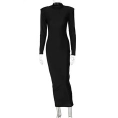 This Runway Ready: Turtleneck Maxi with Shoulder Flare is crafted with high-quality knitted fabric, offering a subtle stretch for an extra comfortable fit. The slim silhouette and empire waistline are stylishly complemented by the O-neck, regular sleeves, and mid-calf length. Flattering patchwork and a pullover closure complete this classic and timeless piece. Product Details Elasticity: Slight Strech Sleeve Style: Regular Fabric Type: Knitting Pattern Type: Solid Fit Type: Slim Silhouette: Shea Fitted Sheath Maxi Dress, Elegant Stretch Bodycon Dress In Solid Color, Fitted Solid Maxi Length Bodycon Dress, Long Fitted Solid Color Dresses, Solid Color Long Fitted Dress, Long Fitted Dress In A Specific Color, Ribbed Fitted Maxi Sweater Dress, Fitted Ribbed Maxi Sweater Dress, Ribbed Stretch Bodycon Dress