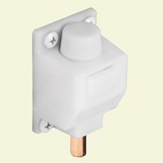 an electrical outlet with a white plastic cover on the end and a wooden stick sticking out of it