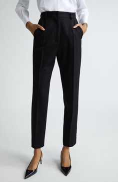 Inspired by the rich imagery of 1960s Sicily, these wool-blend gabardine trousers boast a clean, tailored silhouette and straight legs cropped at the ankle. Zip fly with button closure Front slant pockets; back welt pockets 89% virgin wool, 9% silk, 2% polyester Dry clean Made in Italy Designer Clothing Formal Straight Silhouette Pants With Belt Loops, Formal Dress Pants With Belt Loops, Formal Bottoms With Belt Loops And Straight Silhouette, Formal Bottoms With Straight Silhouette, Business Dress Pants With Belt Loops, Business Dress Pants With Belt Loops And Straight Silhouette, Straight Silhouette Dress Pants With Belt Loops For Office, Tailored Dress Pants With Belt Loops And Straight Silhouette, Classic Dress Pants With Belt Loops And Straight Silhouette