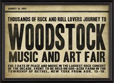 an old poster with the words woodstock music and art fair in black on it